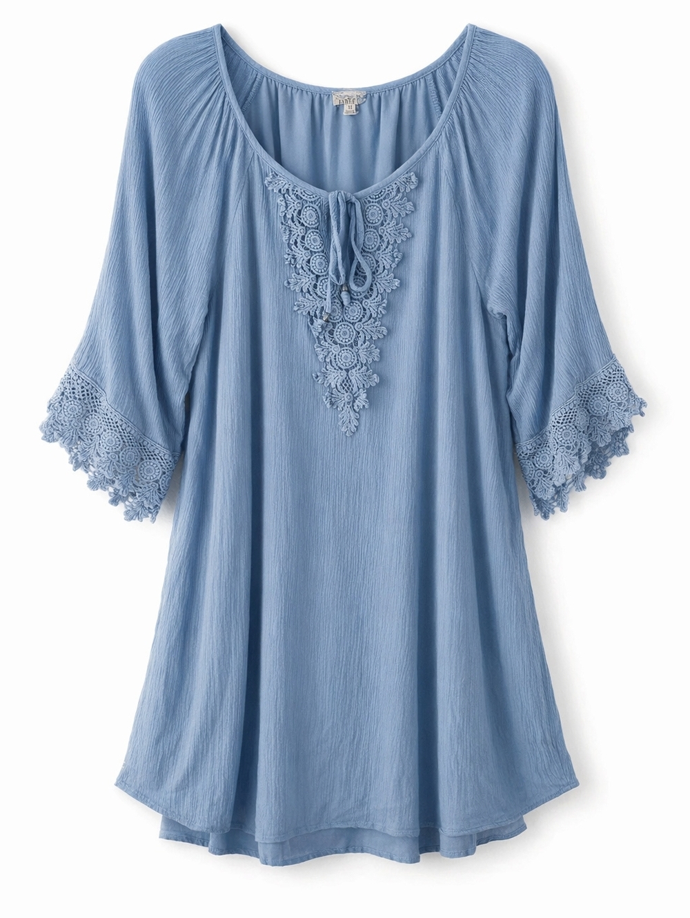 NAIF Light Blue Crochet-Trim Peasant Tunic Dress Size M